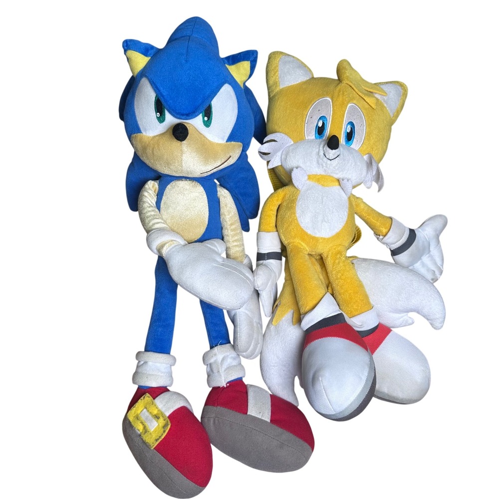 Sonic the Hedgehog 20" Plush and Tails 16" Plush Backpack Set Sega Franco